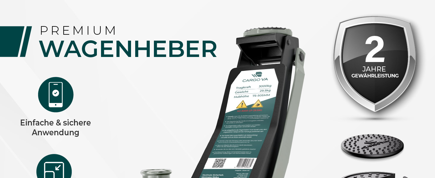 Гідравлічний домкрат CargoVA 3T з низьким профілем (75-505мм) + килимок + 2 гумові накладки | Для SUV та занижених авто | Професійний набір для заміни коліс