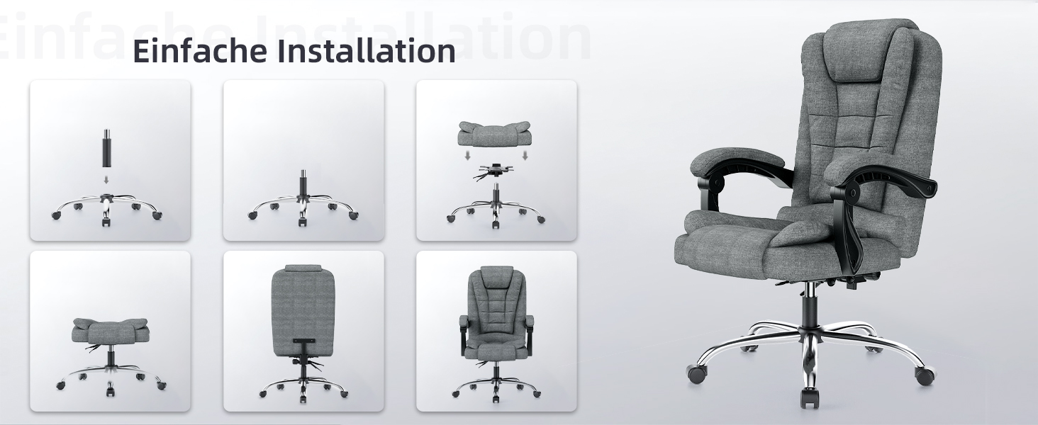 Офісний крісло Chefsessel з високою спинкою, ергономічне, оббите PU шкірою, з регульованими підлокітниками та висотою, функцією нахилу, темно-сіре