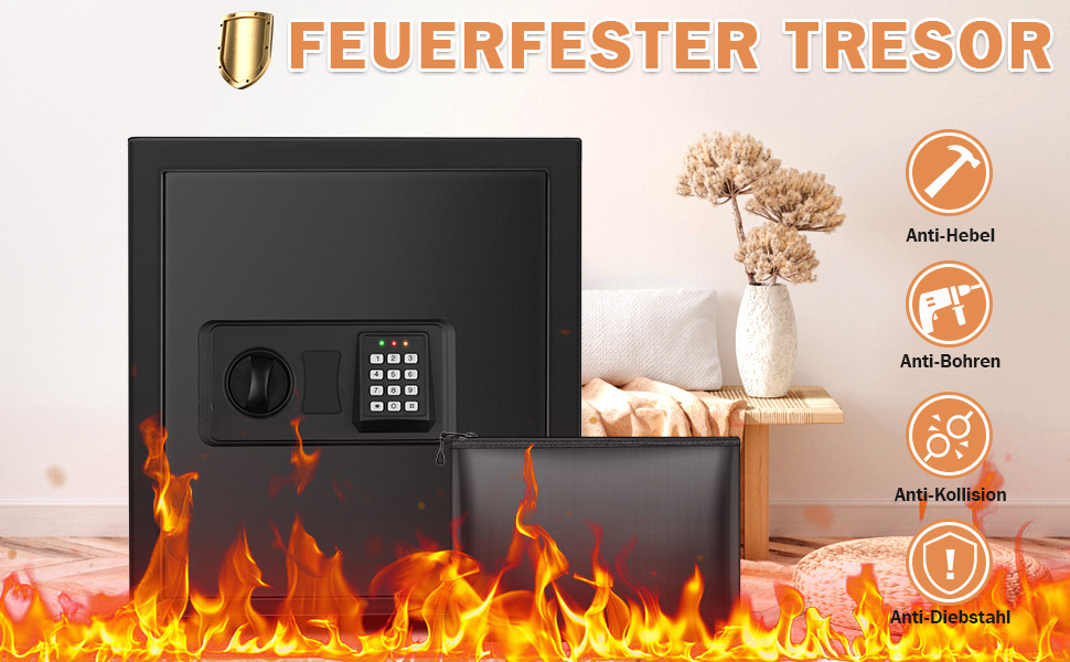 Пожежостійкий сейф Safe Tresor 40L з пожежостійким відсіком, цифровим замком та висувним ящиком для зброї, золота, документів та медикаментів