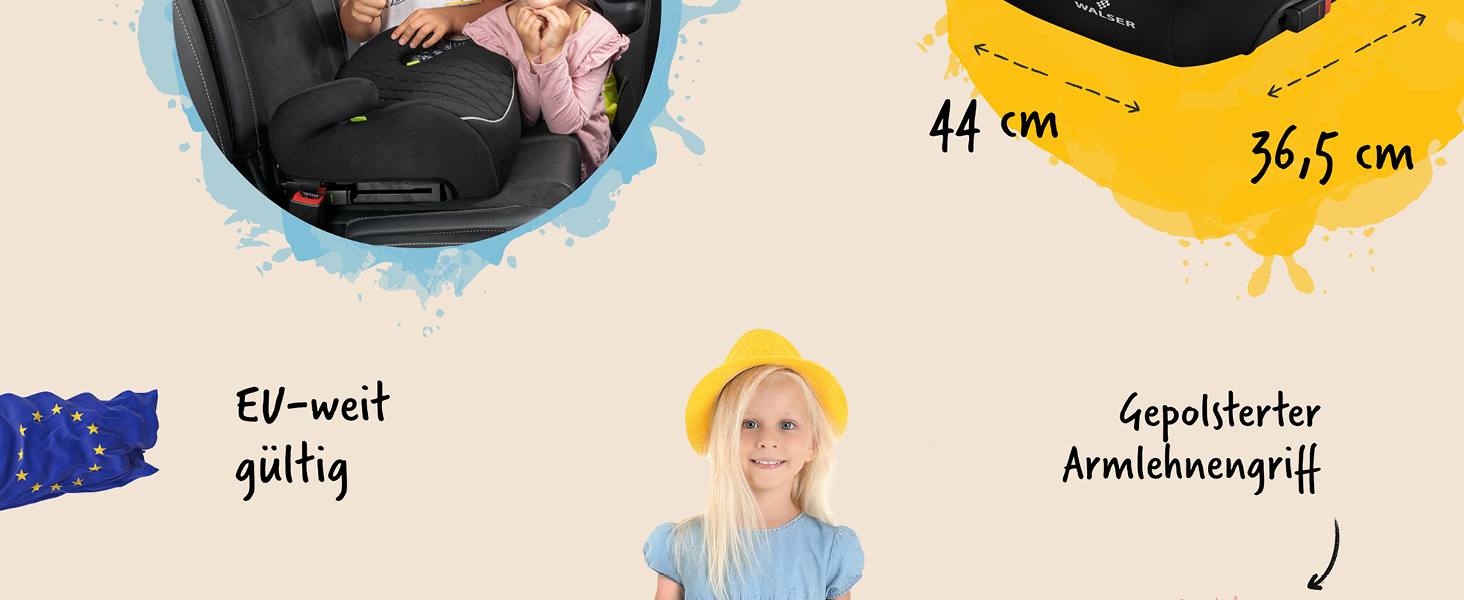 Автобустер WALSER Premium Andy ISOFIX 125-150 см, чорний - Дитячий автокрісло підвищувач ECE R129 (2024)