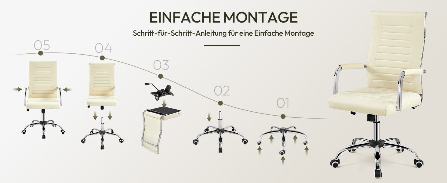 Офісний крісло Yaheetech з ергономічною спинкою та підлокітниками, для офісу та дому, до 136 кг, білий (бежевий)