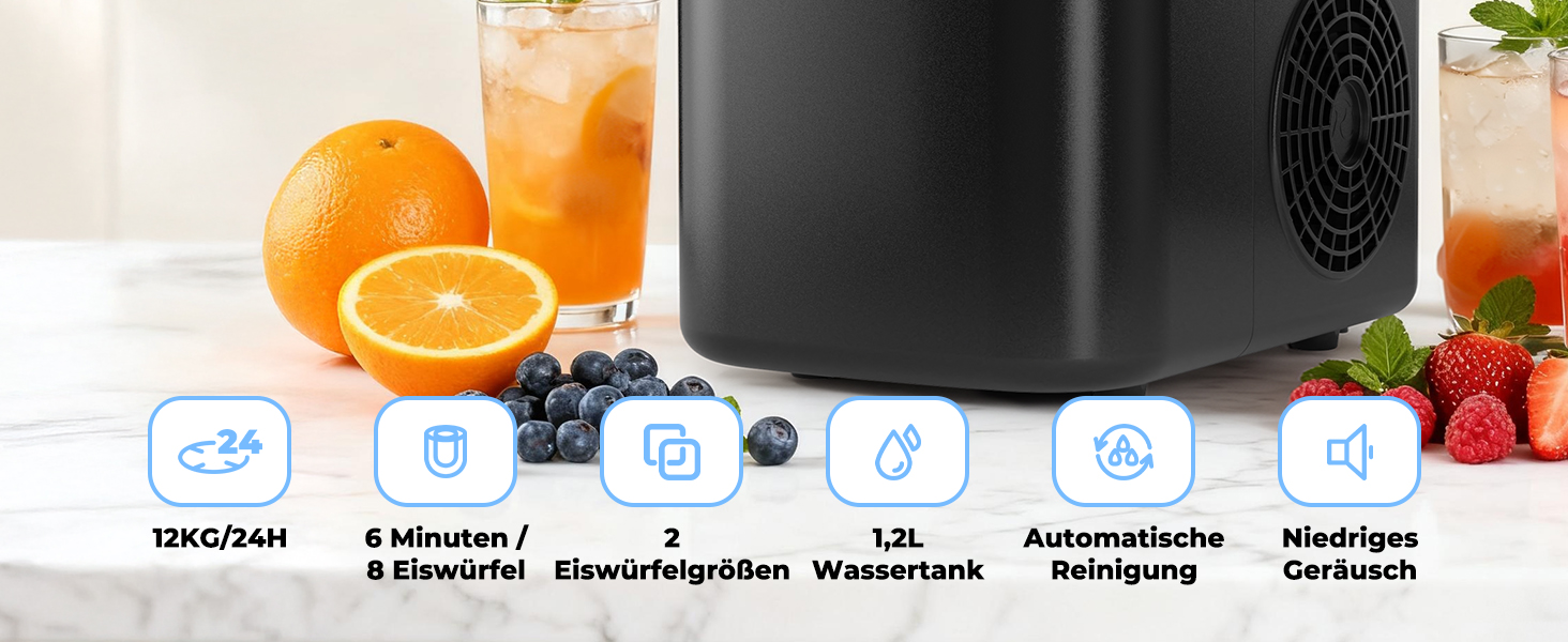 Машина для приготування льоду 12 кг/24 год, компактна модель 1,2 л, самоочищення, кошик/лопатка для льоду, 8 кубиків за 6-9 хвилин, для кухні/офісу/вечірки/дому/RV