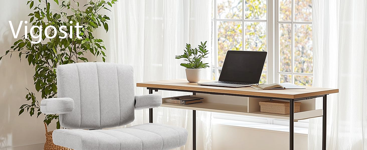 Крісло Vigosit Criss Cross з колесами, регульована ширина підлокітників, антиковзаюча тканина, комфортне сидіння, сучасний стиль, поворотне крісло для дому, туалетного столика, офісу (Сірий)