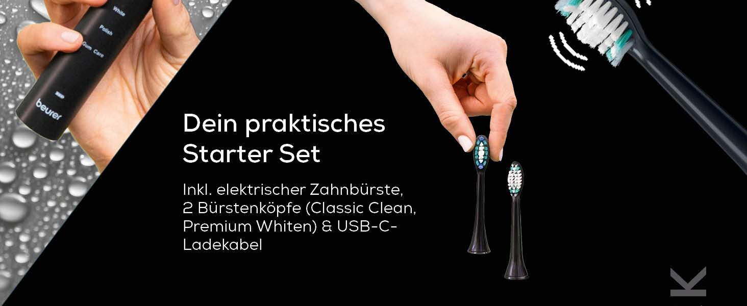 Beurer SC 30 Електрична зубна щітка Jet Black з 4 режимами чищення, 80 000 коливань, таймером та LED-дисплеєм + 2 насадки, корпус з переробленого пластику