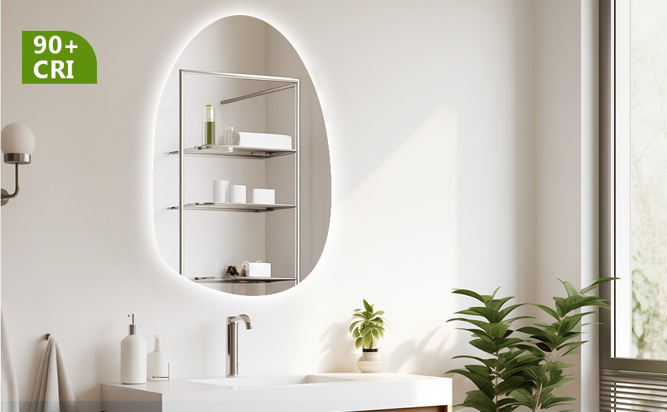 LED дзеркало для ванної кімнати з підсвічуванням, 70 x 50 см, холодний білий (6000K), енергозберігаюче, диммер, антизапар