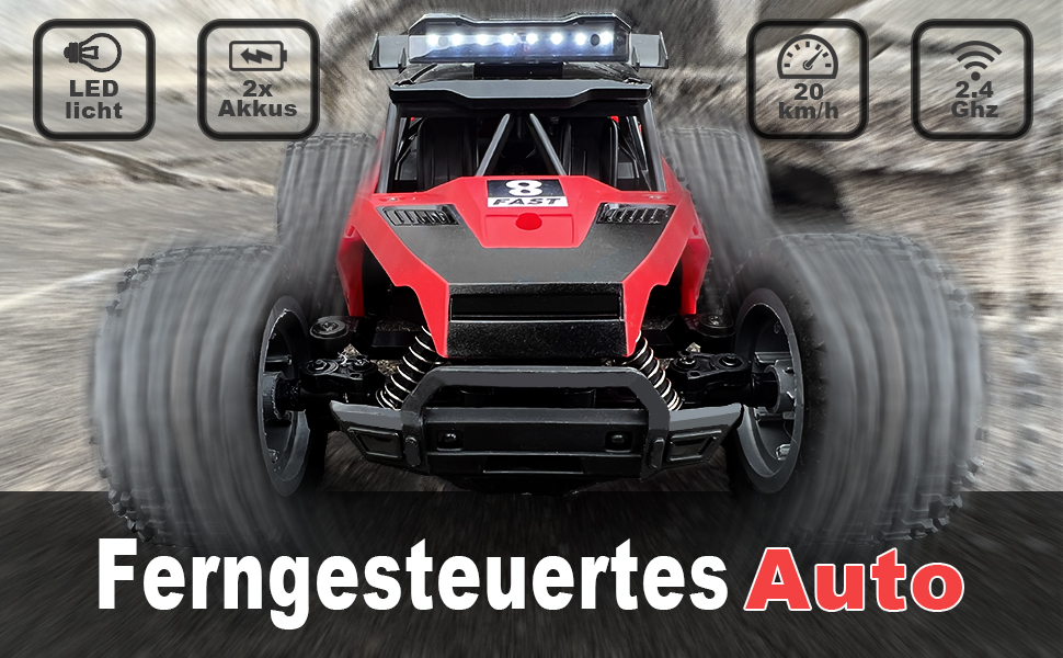 Радіокерований позашляховик Monster Truck 2.4GHz, 2 акумулятори, до 20 км/год, для хлопчиків та дівчаток від 6 років - модель 8836 (2025)