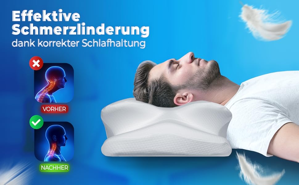 Ортопедична подушка з піною з пам'яті - подушка для шиї - ергономічна подушка для голови - для болю в шиї - подушка для тих, хто спить на боці, біла