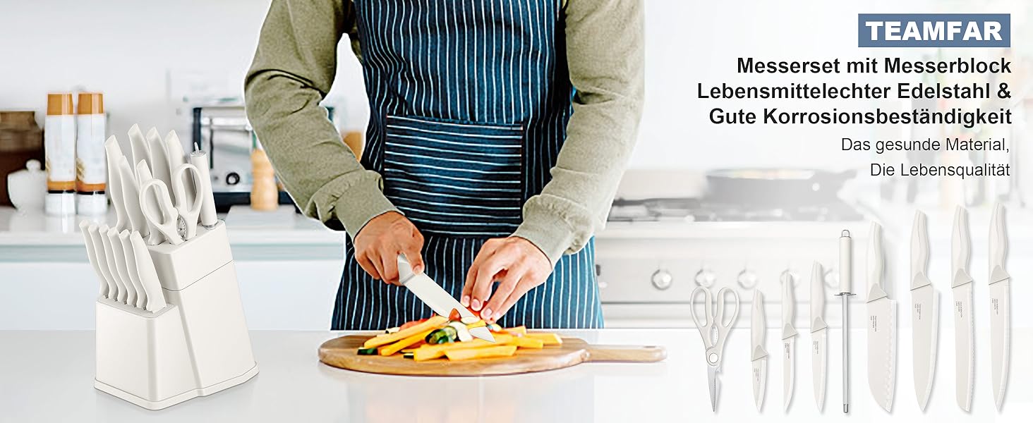 Набір кухонних ножів TEAMFAR з бруском, 15 предметів, нержавіюча сталь, антипригарне покриття