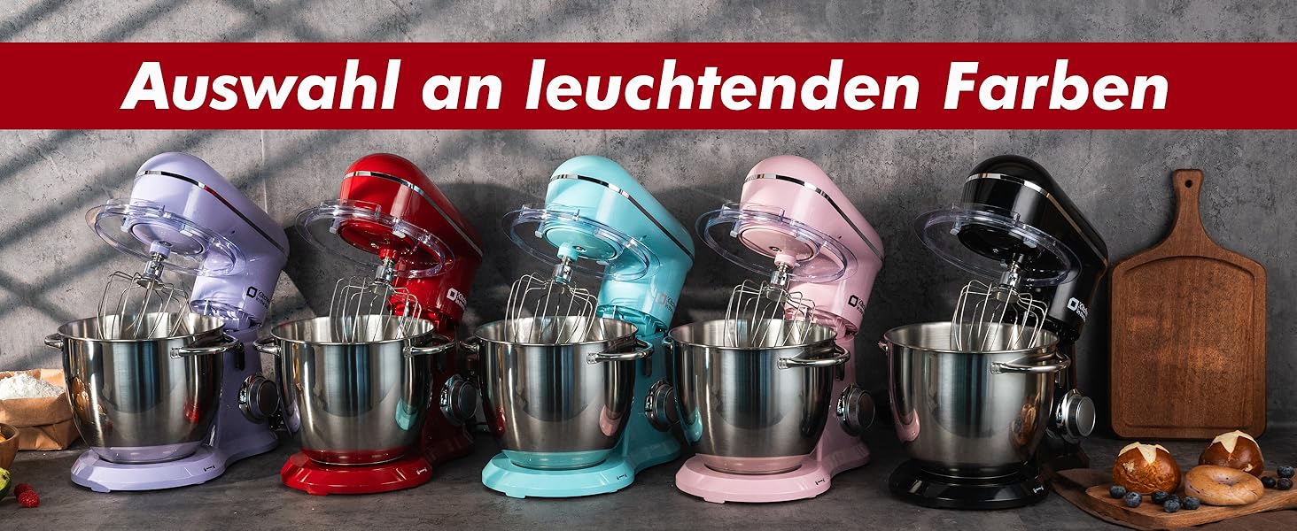 Кухонна машина Kitchen in the box 6L з 2 чашами по 3.5L, 10 швидкостей, з гаками для тіста, вінчиками та вінчиком для збивання (червона)