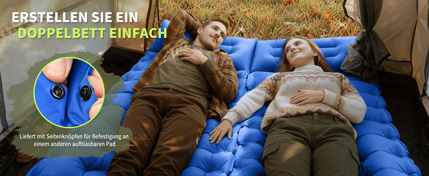 Кемпінговий надувний килимок Yuzonc Isomatte з вбудованим ножним насосом та подушкою, компактний легкий матрац для походів, туризму та пляжу (Blue231)