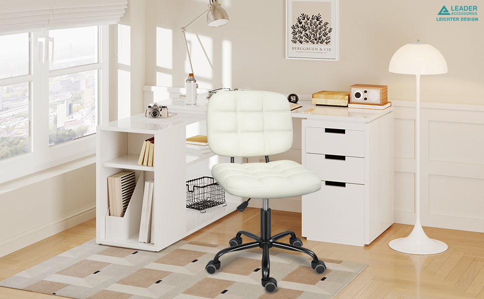 Офісний стілець без підлокітників Leader Accessories - регульована висота, ергономічний, для дому та офісу, білий, 86x55 см, до 120 кг