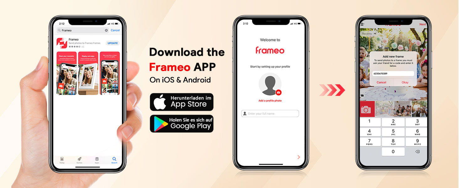 Цифрова фоторамка Frameo 15.6 дюймів з Wi-Fi, 32ГБ пам'яті, HD IPS сенсорний екран 1920x1080, автоматичний поворот та підтримка додатка Frameo