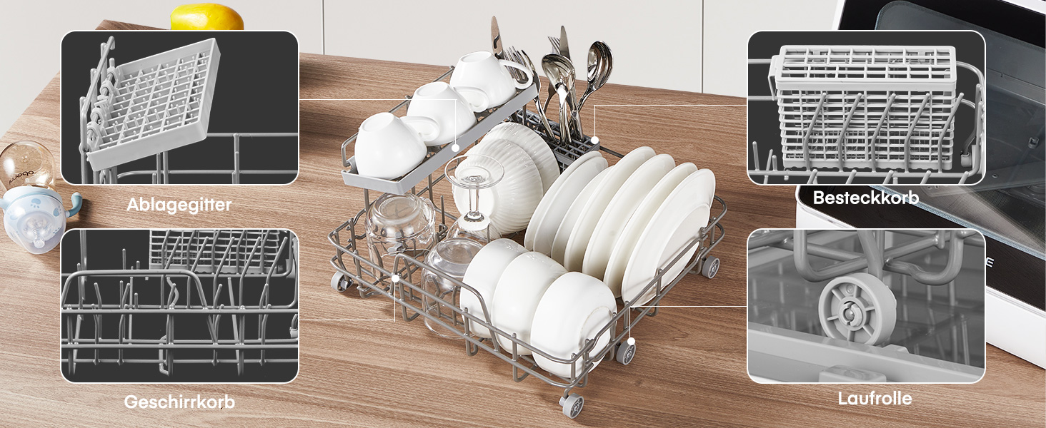 Посудомийна машина Fohere компактна 5л з таймером відкладеного старту (6 годин), 6 програм, для кухні, кемпінгу, автодому