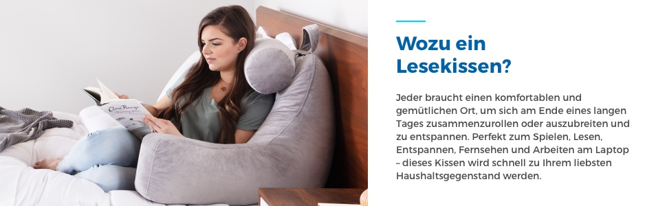 Подушка для спини Linenspa з підтримкою шиї - велика, з піною з пам'яті, для відпочинку та читання, з м'яким велюровим чохлом, сірого кольору