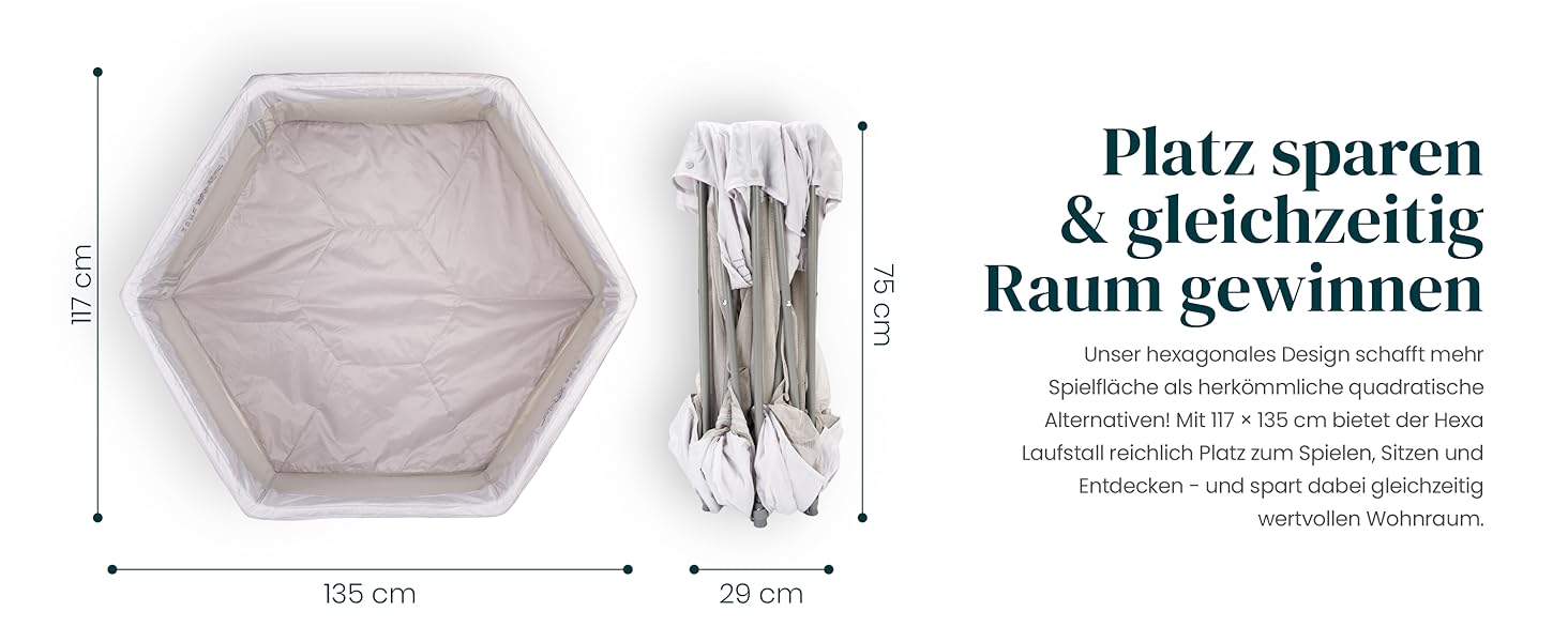 Дитячий манеж Tutti Bambini Laufstall - портативний, з сіткою 360°, швидко складається, з кишенькою та матом, 135x135x75 см (сріблястий)