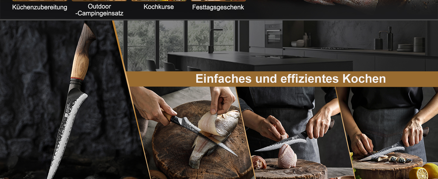 Ніж кухарський XINZUO Damaststahl з нержавіючої сталі Дамаск, 19,3 см - професійний, з ергономічною ручкою з білого дуба, серія Mo (ніж для філетування)