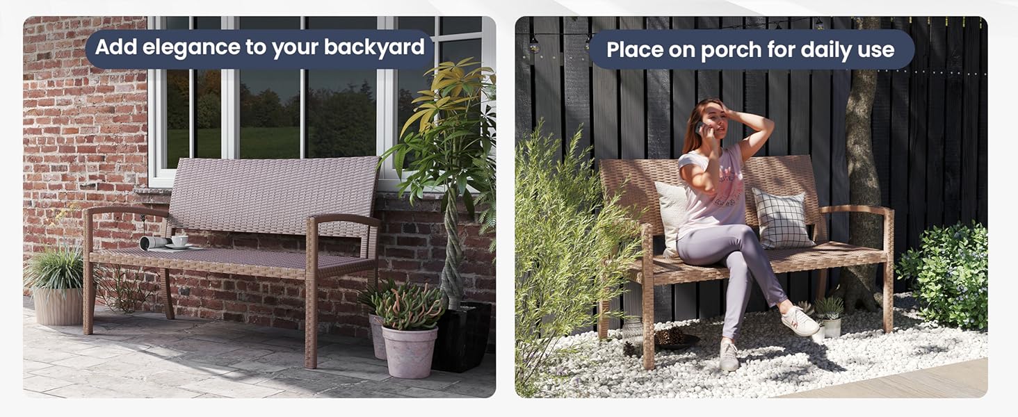 Садова лавка з поліротангу UDPATIO для тераси, балкону та саду, бежева (123x63x86 см, витримує до 320 кг)