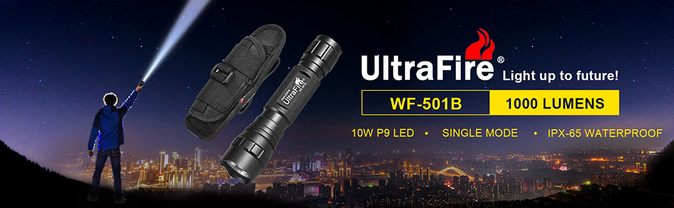 Світлодіодний тактичний ліхтарик UltraFire WF - 501B з кобурою, одномодовий міні-ліхтарик на 1000 люмен з 3,7 в 1800 маг акумуляторними батареями і зарядним пристроєм, водонепроникний невеликий набір ліхтариків