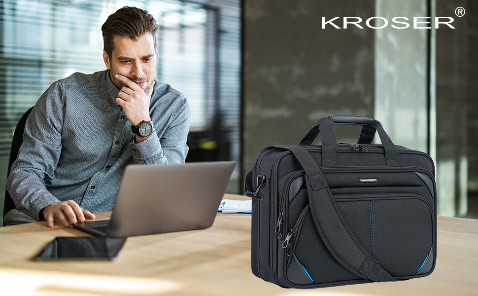 Сумка для ноутбука KROSER 17.3 дюйма, бізнес-портфель для ноутбука, чорно-синій