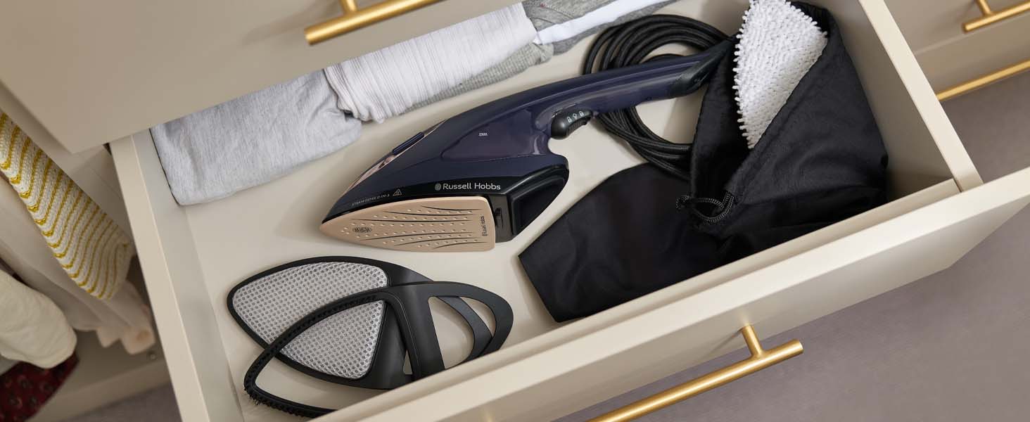 Праска Russell Hobbs Steam Genie 2-в-1: праска + відпарювач (1700W, 20г/хв, для одягу, штор, м'яких меблів, термостійка сумка)