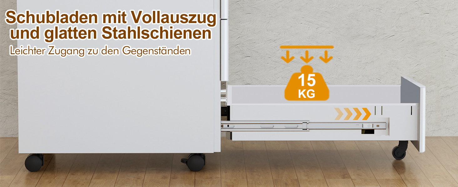 Роликовий контейнер HOMSTEEL з замком, 3 висувні ящики, стіл для принтера, білий, 46x30x54 см