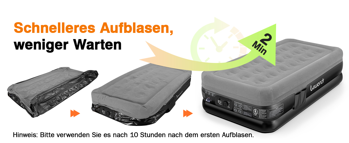 Надувне ліжко Lewondr на 2 особи з вбудованим насосом, 191x99x46 см, сірий, для кемпінгу, дому, гостей, подорожей (250 кг)