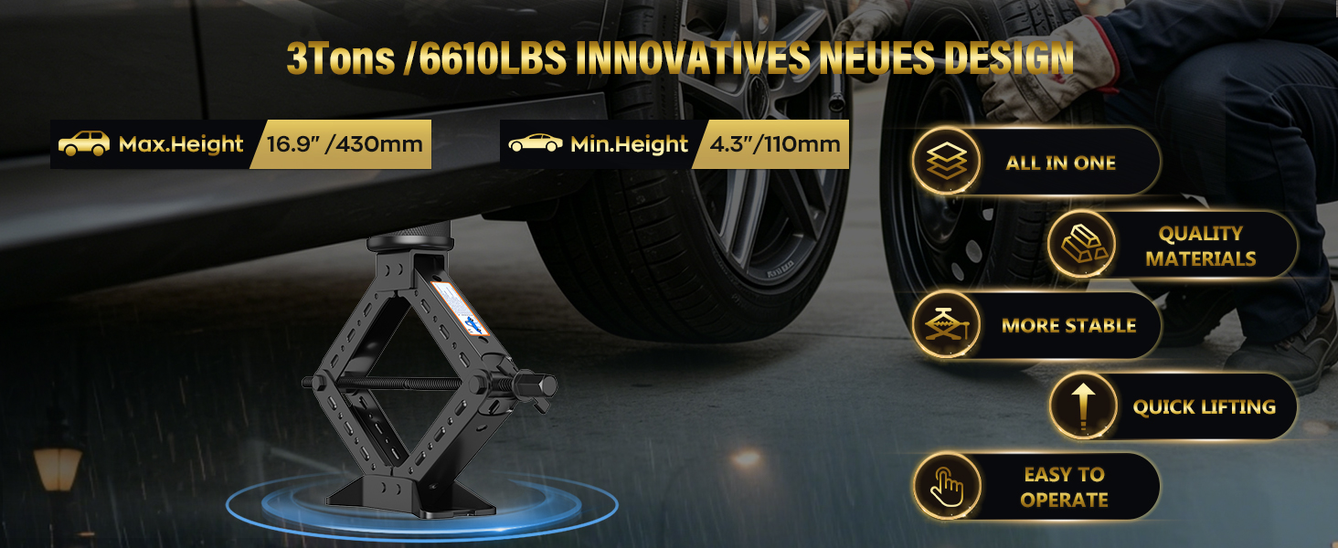 Універсальний гвинтовий домкрат-ромб IMAYCC 2.5т для BMW (Серії 1, 3, 5, 6, 7, Z, X) з гумовими накладками та ключем для коліс, чорний