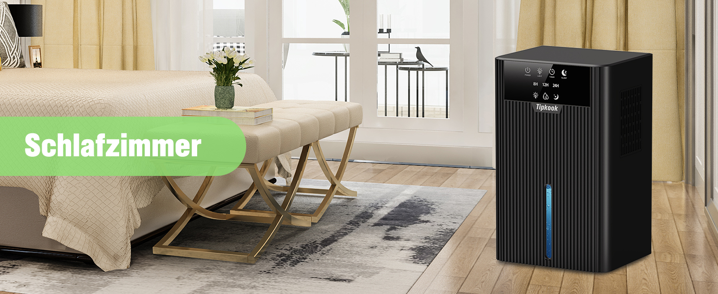 Електричний осушувач повітря Tipkook 2400 мл з автоматичним розморожуванням, 10 кольорів підсвічування, таймер 8/12/24 год, 35 дБ, портативний для ванної, спальні, кухні, шафи (новий, чорний)