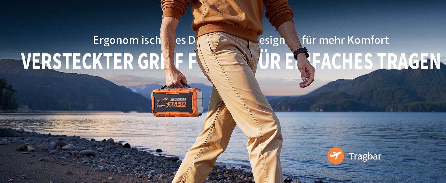 Бустер для автомобіля Starthilfe Powerbank 9000A 26800mAh — Пусковий пристрій для бензинових та дизельних двигунів (до 12.0L), 12V з ліхтарем 800 Лм та USB-портами, помаранчевий