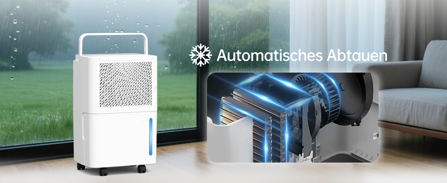 Електричний осушувач повітря PHILODECO 10л/день з режимом сушіння, 2л бак, таймер 24г, автовимкнення, ролики та ручка для підвалу, ванної, спальні