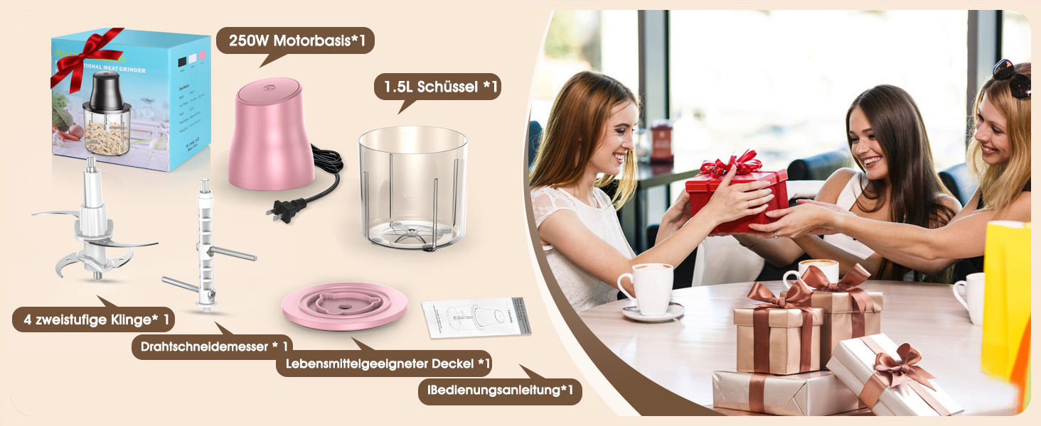 Електричний подрібнювач для кухні 1.5L, подрібнювач курки, овочів, фруктів, м'яса, для дитячого харчування, 250W