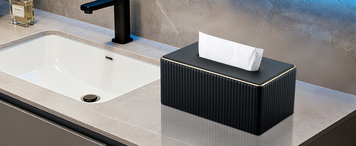 Склянка для серветок KINGFOM з золотим краєм, з PU шкіри, для вітальні, ванної кімнати та офісу (Бежева, прямокутна)