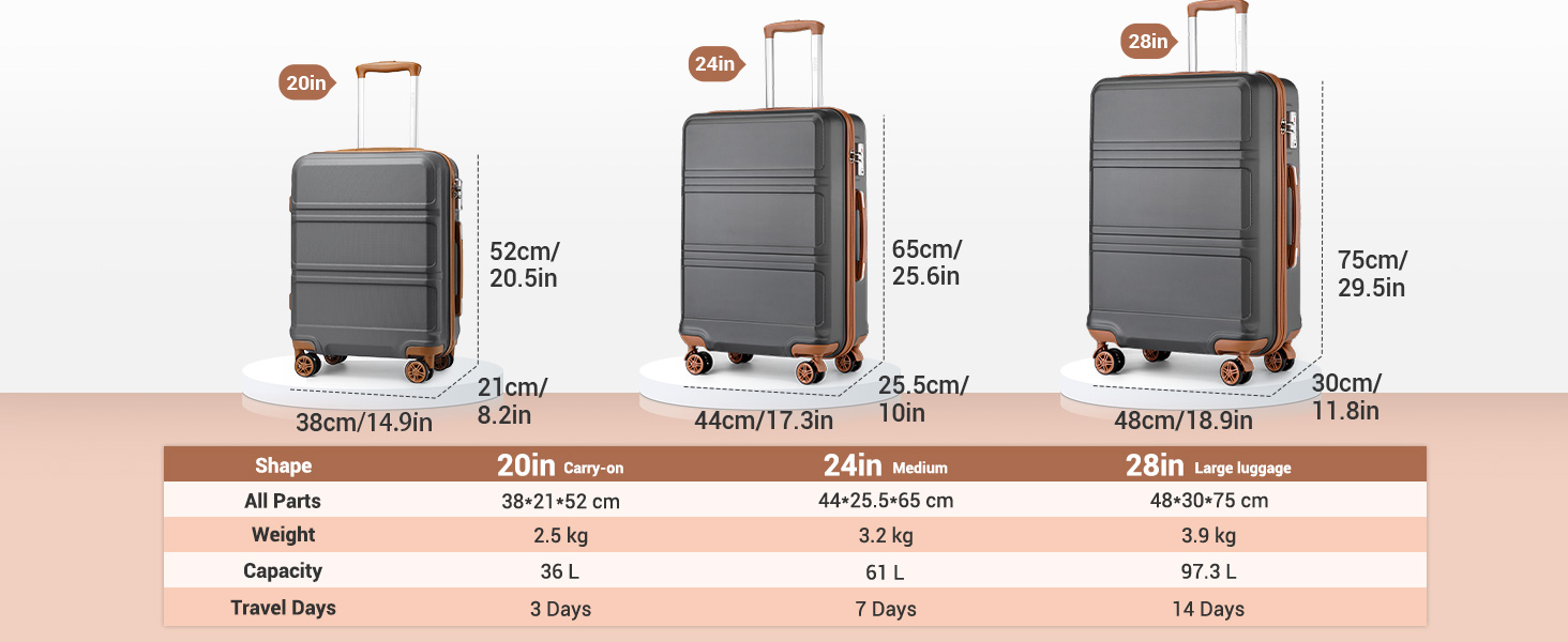 Чемодан-валіза KONO (65см, сірий/коричневий)