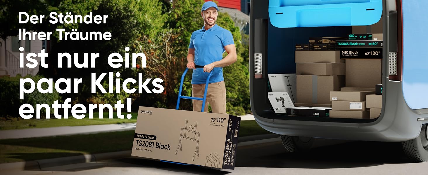 ONKRON Телевізійна стійка на коліщатках для телевізорів 70-110 дюймів, до 125 кг, з полицею, VESA 200x200-1000x800, чорна TS2081-B TS2081