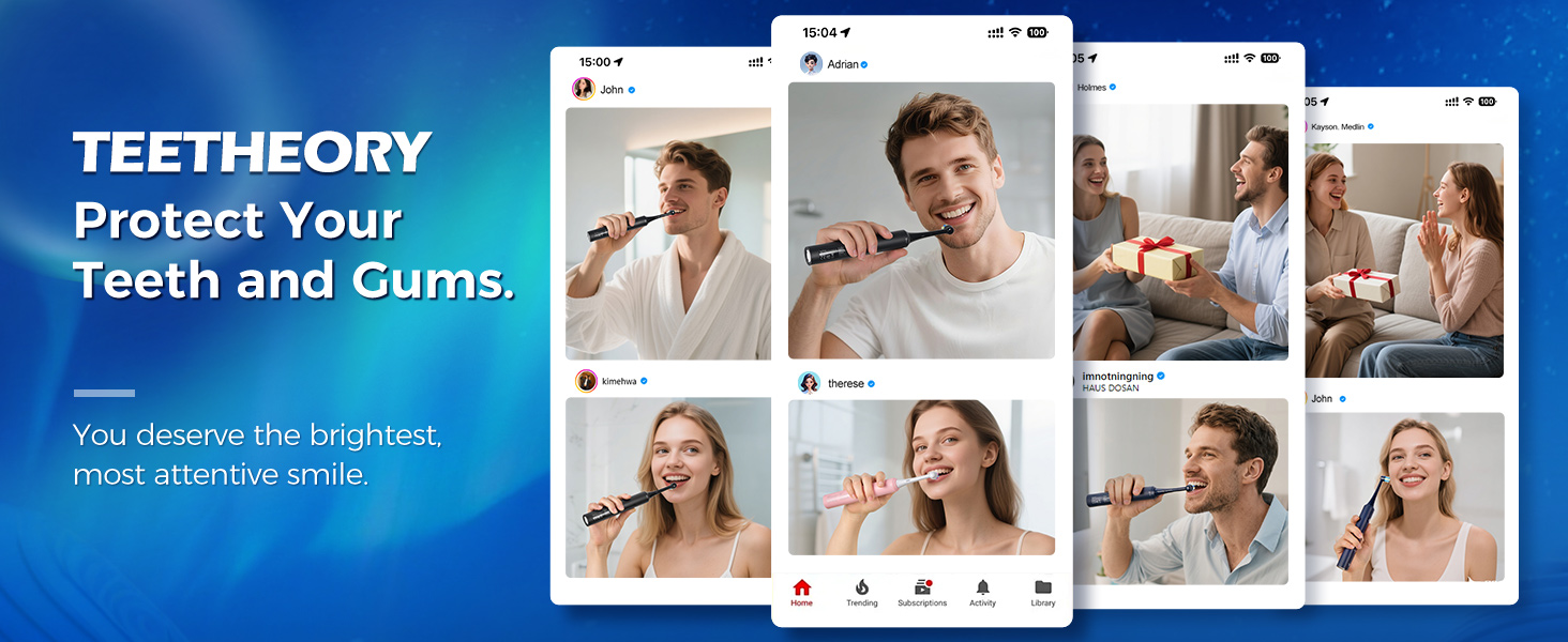 Електрична зубна щітка Rotierende для дорослих з 8 насадками, 4 режимами чищення, акумулятором на 60 днів та смарт-таймером 2 хв - професійна електрична зубна щітка (чорна)