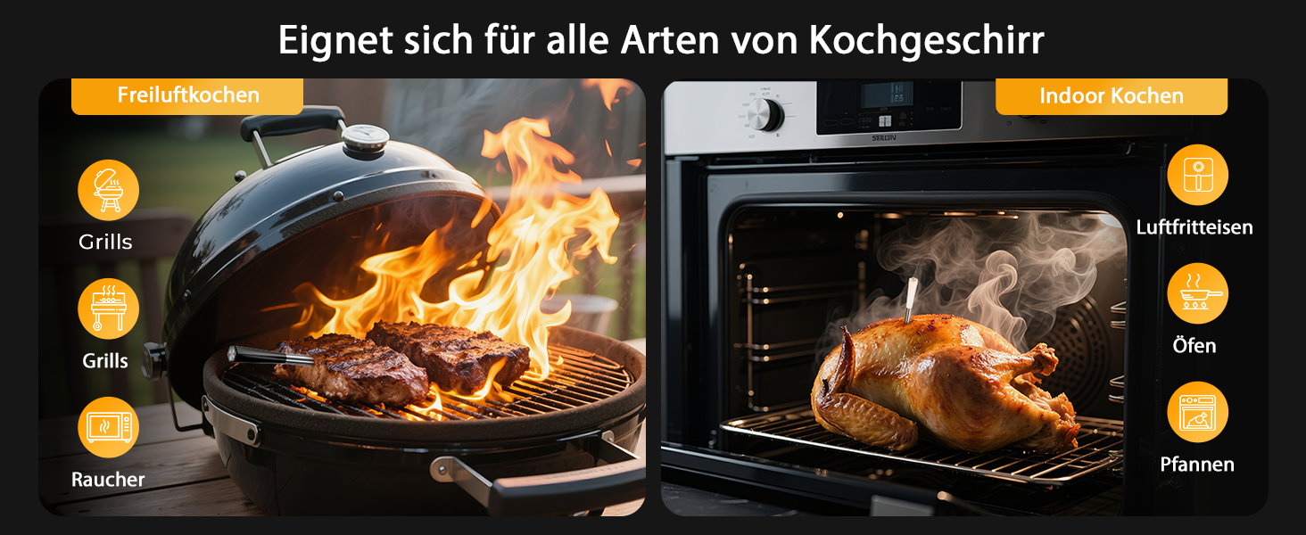 Бездротовий термометр для м'яса BlueSwan Grillthermometer з LCD дисплеєм (2 шт.), водонепроникні зонди IP67, 48 годин роботи від акумулятора, магнітна коробка, Bluetooth 150м, додаток з 9 режимами приготування, термометр для BBQ, духовки, гриля, кухні