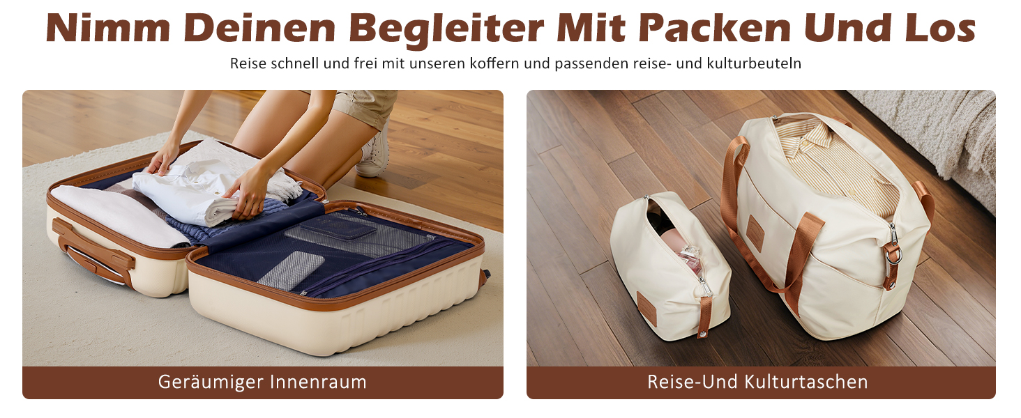 Набір валіз COOLIFE 3шт: велика валіза, сумка для подорожей, культиватор. ABS, TSA-замок, 4 колеса. Білий/коричневий.