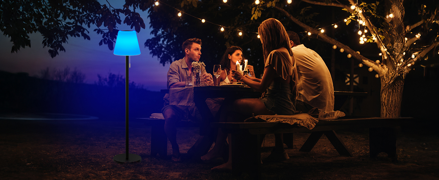 Сонячна LED стійка лампа для вулиці з акумулятором, димуванням, теплим білим та RGB світлом, з датчиком світла, водонепроникна для тераси