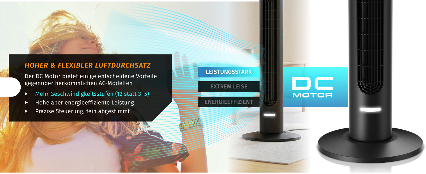 Вентилятор Tower Brandson з Еко DC мотором, 8 швидкостей, таймер, дистанційне керування, енергозберігаючий, преміум-якість