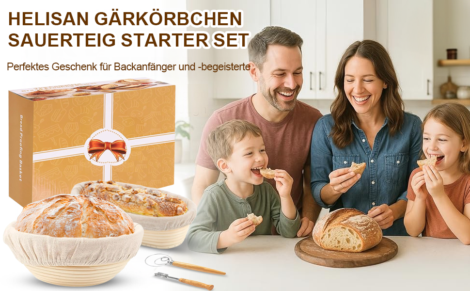 Набір для закваски з 21 елементом: 2 гільзи (23 см круглі, 25 см овальні), скляна тара 900 мл для заквашування, аксесуари для випікання хліба для початківців та професіоналів