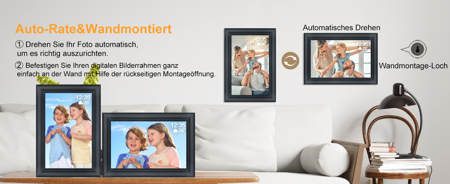 Цифровий фоторамка TSITSC 10.1 дюйма з Wi-Fi, IPS сенсорний екран, 32GB пам'яті, автоповорот, Frameo APP, чорний