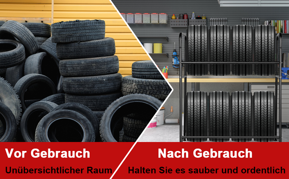 Стеляж для шин на 8 шин, 107 x 46 x 117 см, 2 яруси, регулювання висоти, вантажопідйомність 180 кг, з захисними чохлами для гаража, підвалу, майстерні, 1 шт.