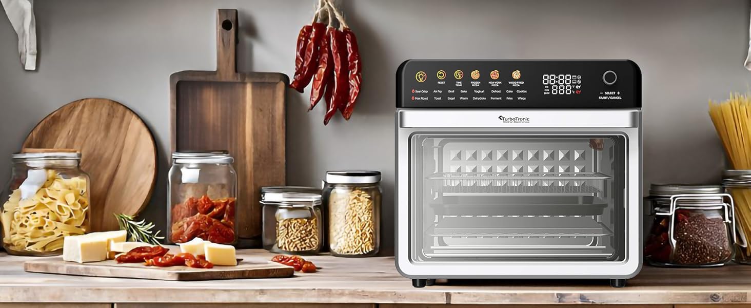 Багатофункціональна піч TurboTronic Multi Smart Oven 16-в-1: піч, фритюрниця, дегідратор, гриль, піч для піци. Об'єм 34 л, 2200 Вт, до 1 кг картоплі фрі, 40-350°C.