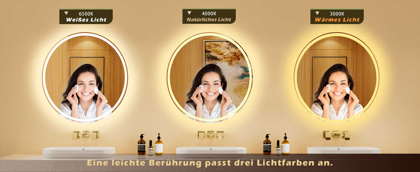 LED дзеркало для ванної кімнати KWW 80 см з регулюванням кольору, протитуманне, диммер, сенсорне керування