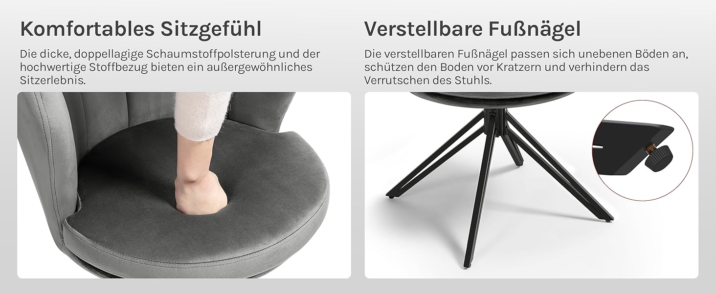 Крісла для обідньої зони WOLTU (2 шт), крісла з обертанням на 360°, м'які крісла з велюру, крісла для макіяжу з підлокітниками, ергономічні, витримують до 150 кг, темно-сірий колір