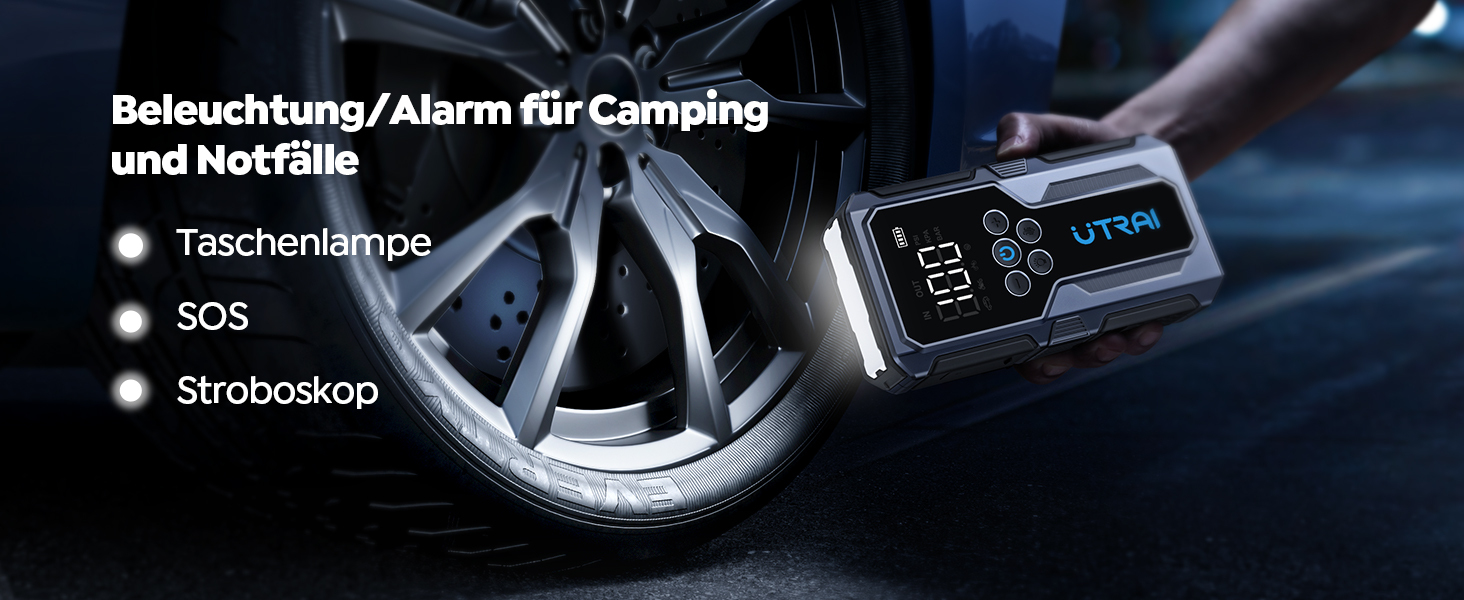 Powerbank-пусковий пристрій UTRAI для автомобіля: 4500A, компресор 150PSI, швидка зарядка 18W, ліхтарик, 8.5L бензин/6.5L дизель