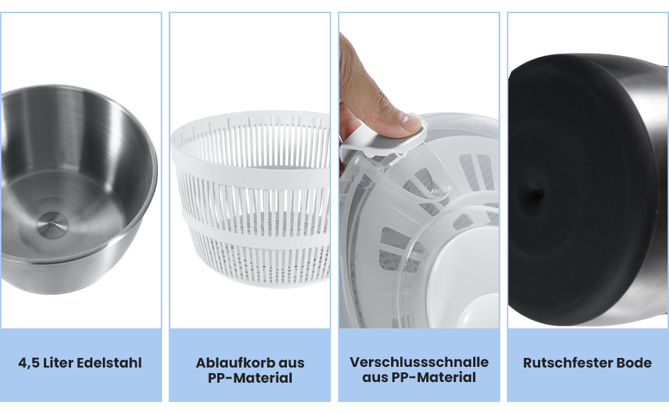 Швидка салатниця-швидкокрутка з нержавіючої сталі 4.5 л, біла