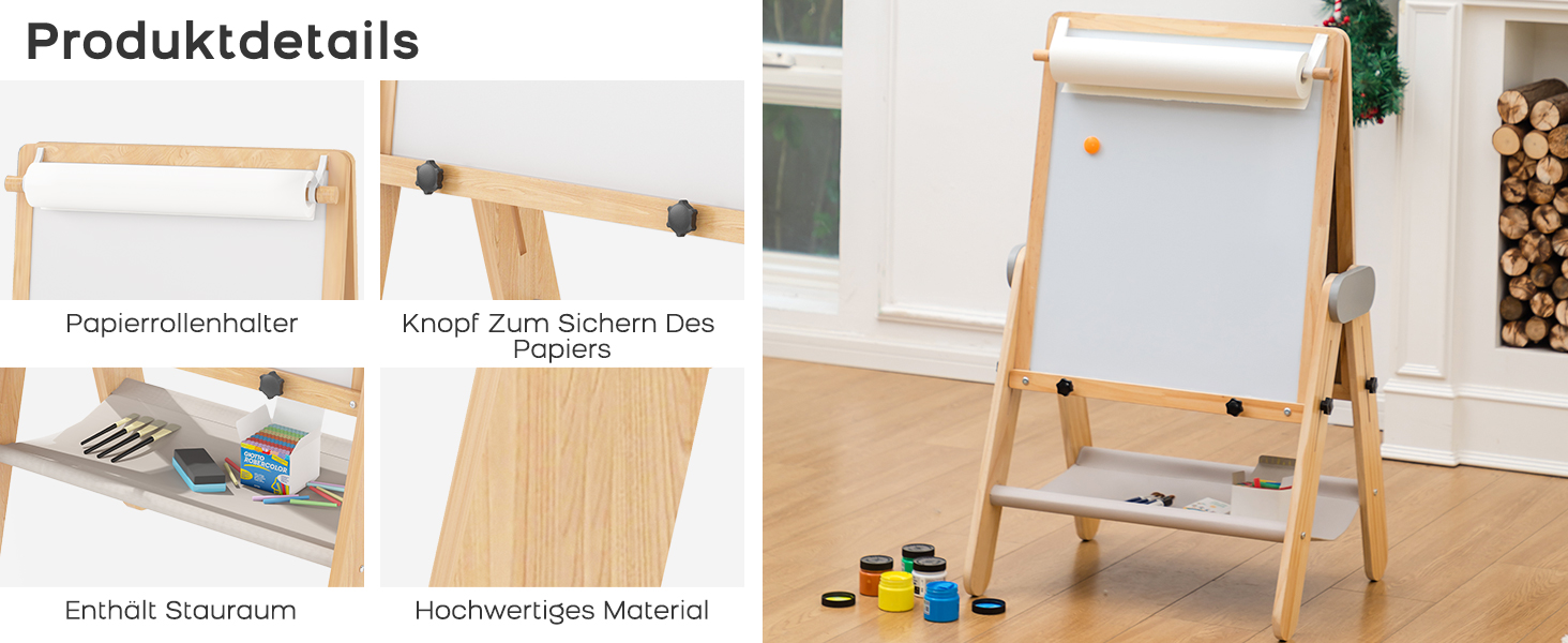 Дитяча мольберт BanaSuper 3-в-1: магнітна дошка, біла дошка, велика поверхня для малювання | Регульована висота (90-110 см), складаний | Для творчості дітей, сірий