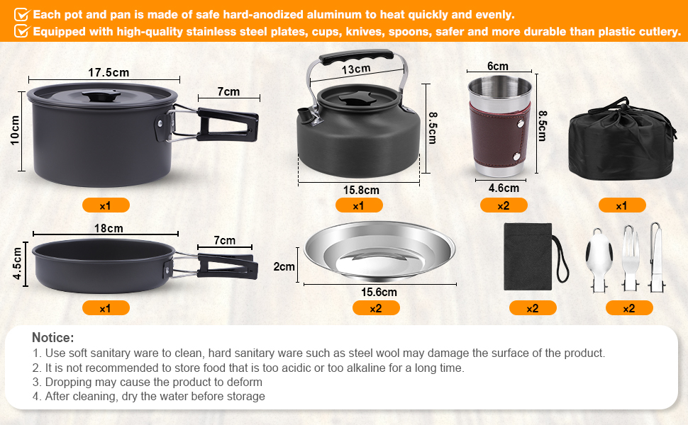 Набір посуду для кемпінгу Набір посуду на відкритому повітрі з 16 предметів Складний набір каструль для приготування їжі Каструля на ніжці Каструля Чайник для пікніка на свіжому повітрі Кемпінг Походи Барбекю 2-3 особи