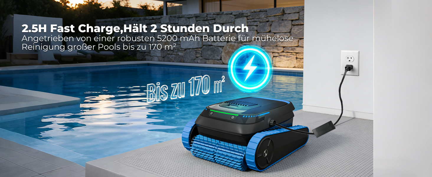 Робот-пилосос для басейну PC20 Poolroboter (2026) з Wi-Fi, очищення дна, стін та водної лінії, до 170 м²